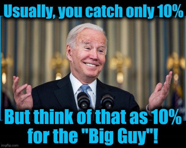 Usually, you catch only 10% But think of that as 10%
for the "Big Guy"! | image tagged in blank black | made w/ Imgflip meme maker