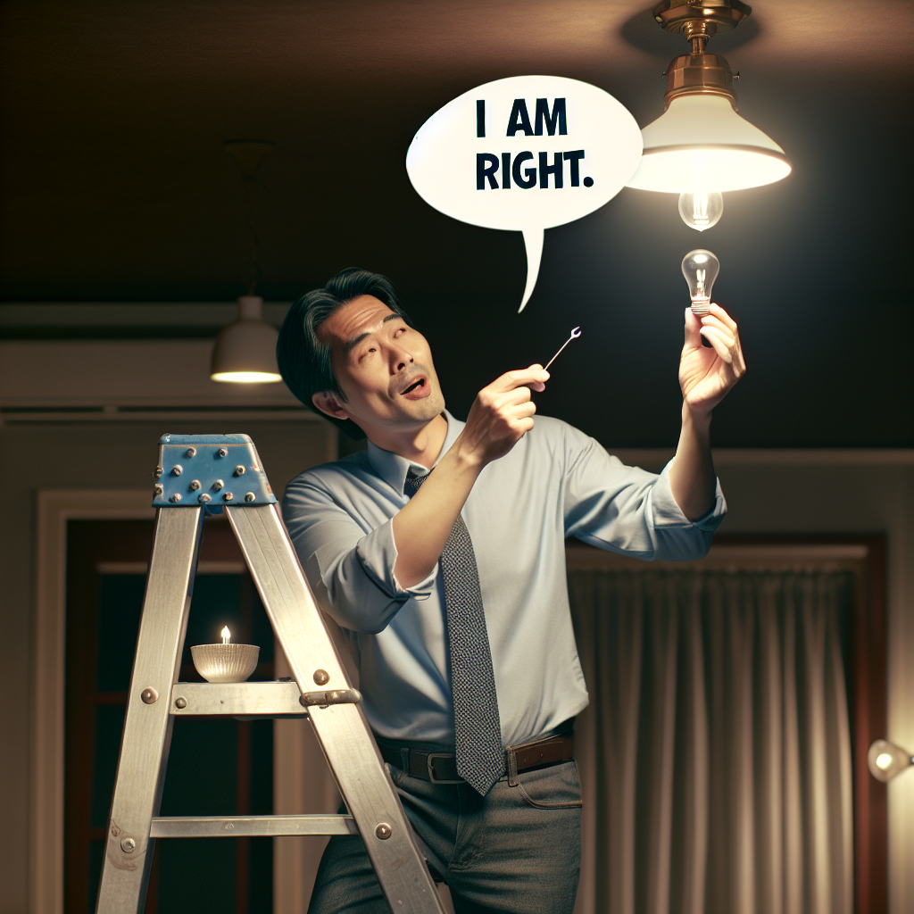 High Quality man screwing in a light bulb and saying that he is right Blank Meme Template