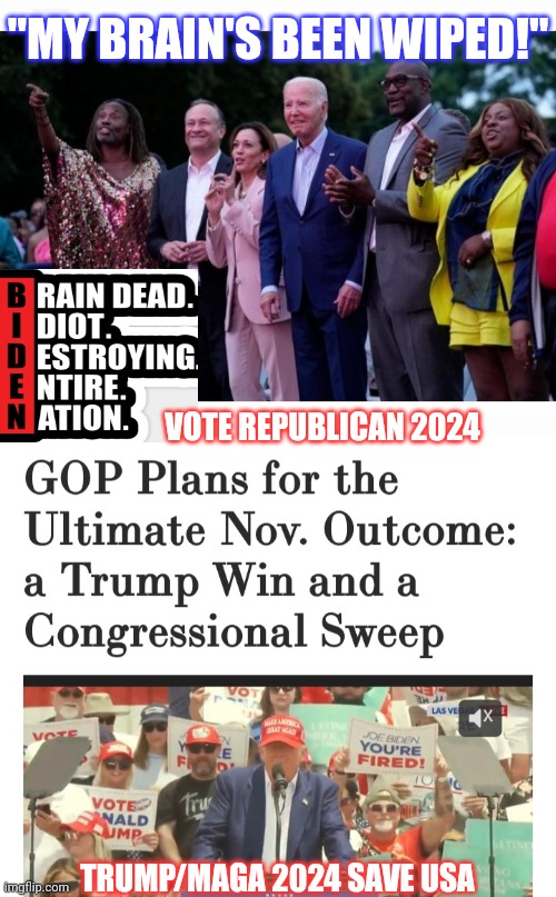 The lights are on, but nobody's home | "MY BRAIN'S BEEN WIPED!"; VOTE REPUBLICAN 2024; TRUMP/MAGA 2024 SAVE USA | image tagged in voting,republican party,maga,president trump,save,america | made w/ Imgflip meme maker