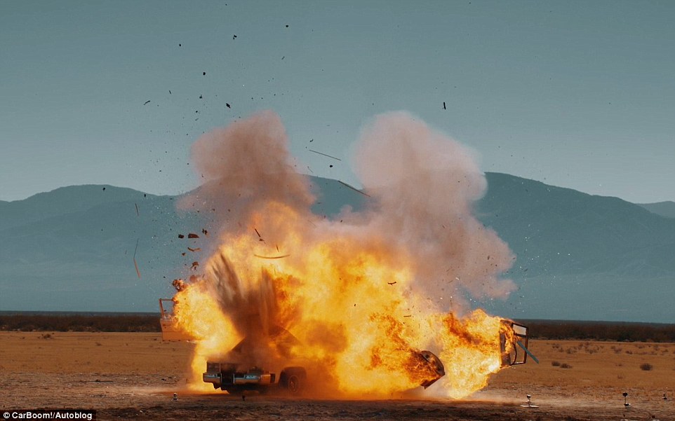 Car exploding in desert Blank Meme Template