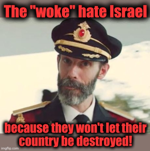 They're providing the WRONG example! | The "woke" hate Israel; because they won't let their
country be destroyed! | image tagged in captain obvious,woke,democrats,joe biden,israel,antisemitism | made w/ Imgflip meme maker