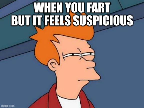 free epic Sachima | WHEN YOU FART BUT IT FEELS SUSPICIOUS | image tagged in memes,futurama fry | made w/ Imgflip meme maker
