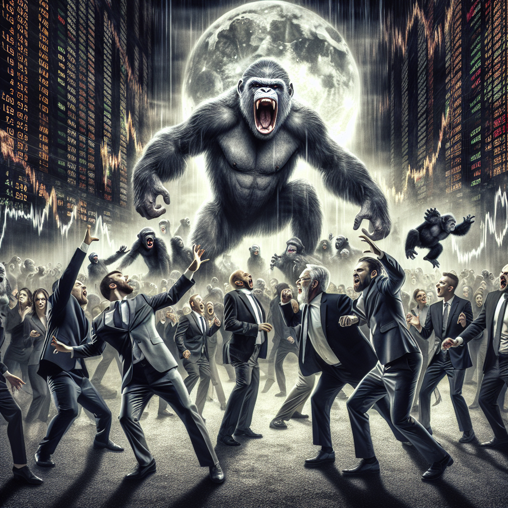 angry apes going to war against men in suits at the stock market Blank Meme Template