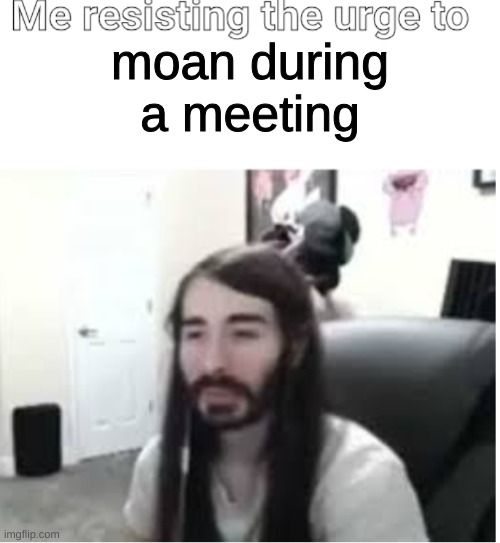 help me | moan during a meeting | image tagged in me resisting the urge to x | made w/ Imgflip meme maker