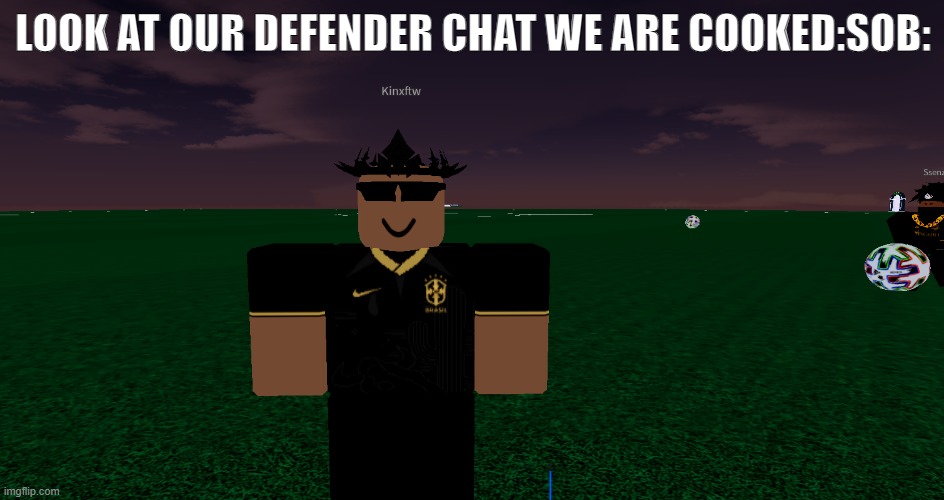 kinxnoob | LOOK AT OUR DEFENDER CHAT WE ARE COOKED:SOB: | image tagged in roblox | made w/ Imgflip meme maker