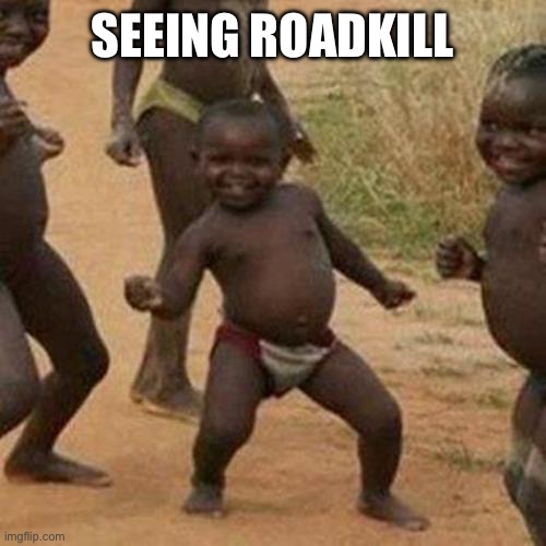 Third World Success Kid | SEEING ROADKILL | image tagged in memes,third world success kid | made w/ Imgflip meme maker