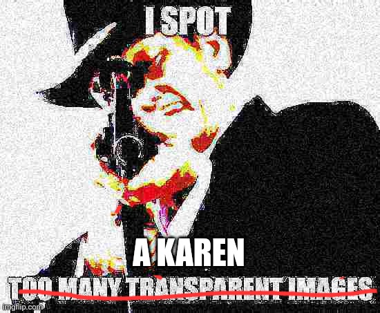 I spot too many transparent images | A KAREN | image tagged in i spot too many transparent images | made w/ Imgflip meme maker