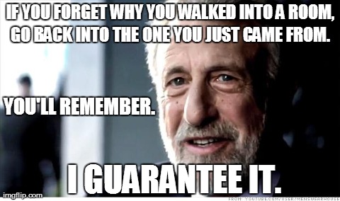 I Guarantee It Meme | IF YOU FORGET WHY YOU WALKED INTO A ROOM,  I GUARANTEE IT. GO BACK INTO THE ONE YOU JUST CAME FROM. YOU'LL REMEMBER. | image tagged in memes,i guarantee it | made w/ Imgflip meme maker