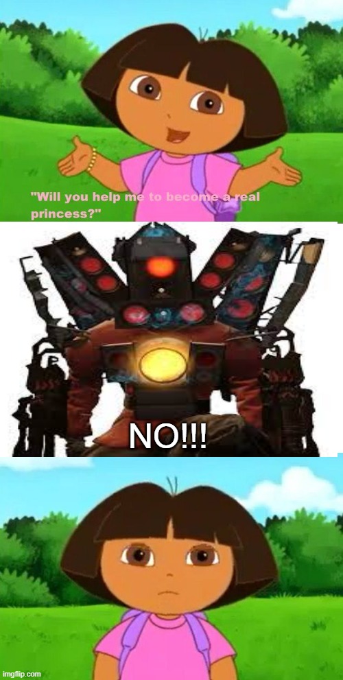 Titan Speakerman says no to Dora | NO!!! | image tagged in add angry character | made w/ Imgflip meme maker