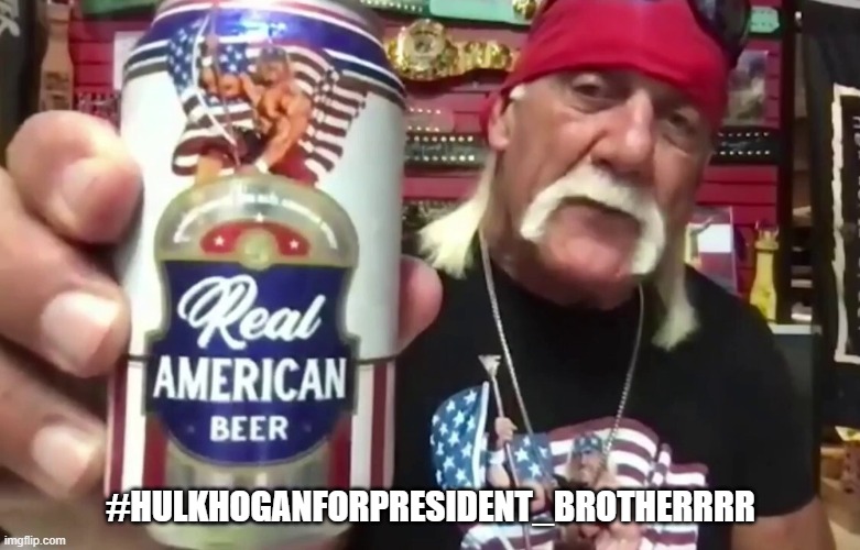 Hulk Hogan For President | #HULKHOGANFORPRESIDENT_BROTHERRRR | image tagged in hulk hogan,president,america,beer,pro wrestling,funny memes | made w/ Imgflip meme maker
