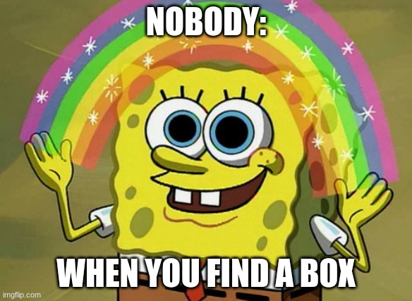 Imagination Spongebob Meme | NOBODY:; WHEN YOU FIND A BOX | image tagged in memes,imagination spongebob | made w/ Imgflip meme maker