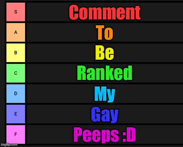 Um yeah | Comment; To; Be; Ranked; My; Gay; Peeps :D | image tagged in tier list | made w/ Imgflip meme maker
