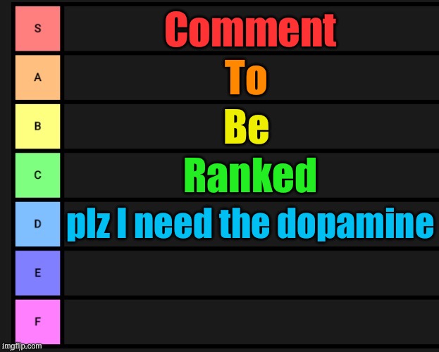 Tier List | Comment; To; Be; Ranked; plz I need the dopamine | image tagged in tier list | made w/ Imgflip meme maker