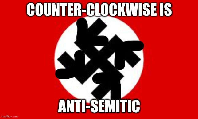 swastika | COUNTER-CLOCKWISE IS; ANTI-SEMITIC | image tagged in swastika | made w/ Imgflip meme maker