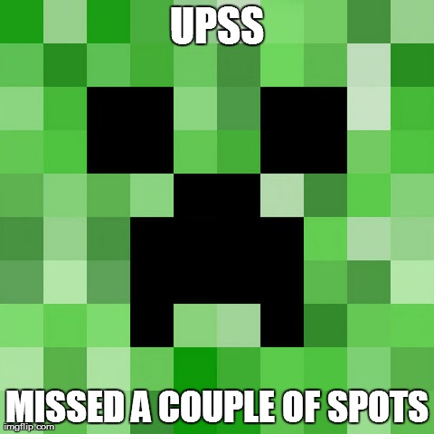 Scumbag Minecraft Meme | UPSS MISSED A COUPLE OF SPOTS | image tagged in memes,scumbag minecraft | made w/ Imgflip meme maker