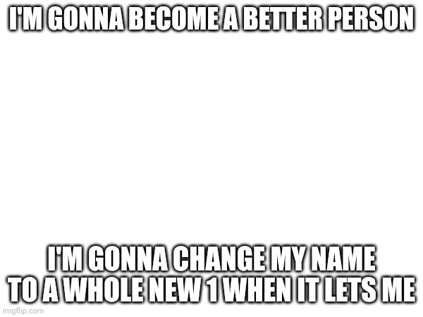 What should my new name be whatever comment gets the most votes I'll change it to that | I'M GONNA BECOME A BETTER PERSON; I'M GONNA CHANGE MY NAME TO A WHOLE NEW 1 WHEN IT LETS ME | made w/ Imgflip meme maker