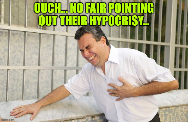 ouch | OUCH... NO FAIR POINTING OUT THEIR HYPOCRISY... | image tagged in ouch | made w/ Imgflip meme maker