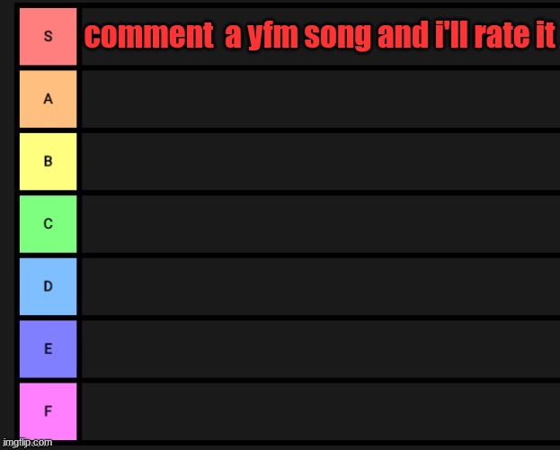 Tier List | comment  a yfm song and i'll rate it | image tagged in tier list | made w/ Imgflip meme maker