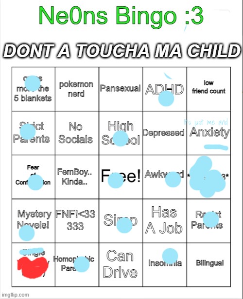 Is it just me fighting to beat ✨ANXIETYY✨ | It’s just me and | image tagged in neons bingo | made w/ Imgflip meme maker