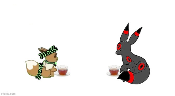 Yumi and Kitty tea :3 | image tagged in yumi,eevee,kitty,umbreon,tea | made w/ Imgflip meme maker