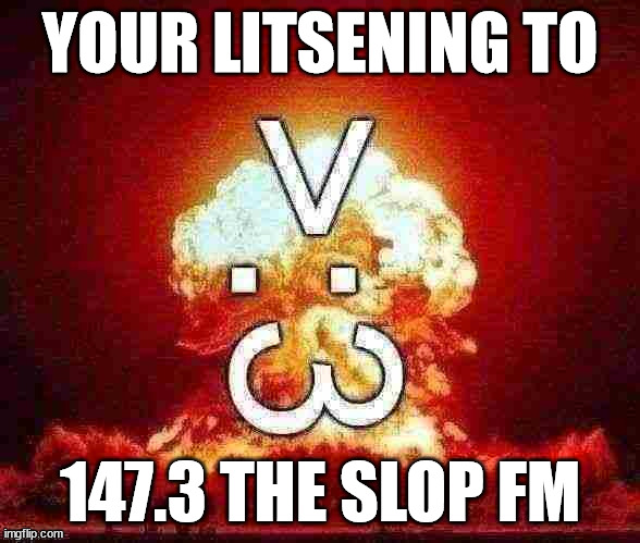 >:3 | YOUR LITSENING TO; 147.3 THE SLOP FM | image tagged in 3 | made w/ Imgflip meme maker
