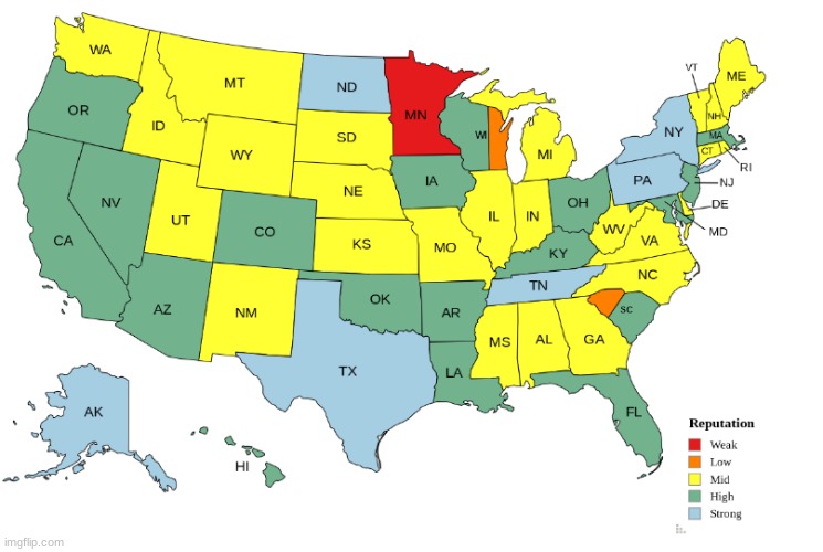 if a state has two colors it means their reputation is divided | made w/ Imgflip meme maker