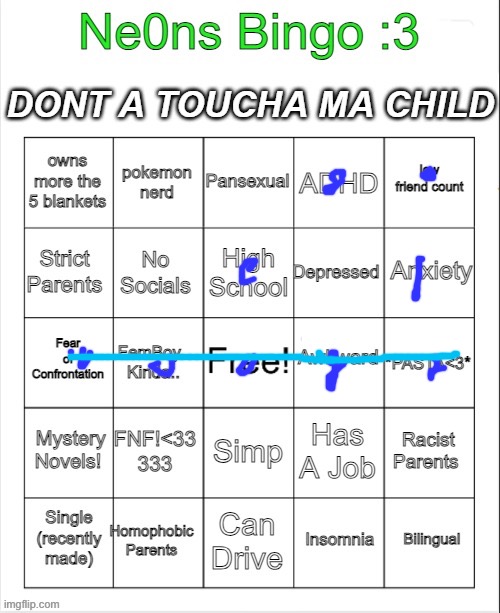 Neons Bingo | image tagged in neons bingo | made w/ Imgflip meme maker