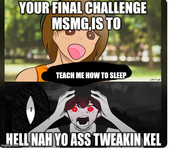 help | MSMG,IS TO; TEACH ME HOW TO SLEEP | image tagged in kel noooo | made w/ Imgflip meme maker