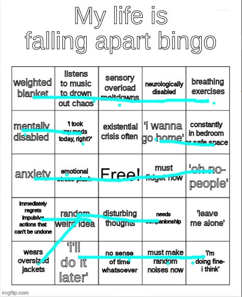 haha gojo no manji 4 u | image tagged in my life is falling apart bingo | made w/ Imgflip meme maker