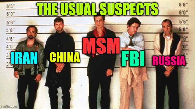 They're only concerned about foreign interference... domestic doesn't count | THE USUAL SUSPECTS; MSM; IRAN; CHINA; FBI; RUSSIA | image tagged in the usual suspects,election interference | made w/ Imgflip meme maker