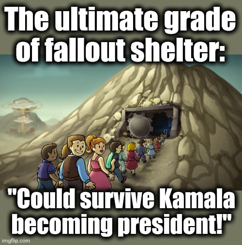 The ultimate grade of fallout shelter:; "Could survive Kamala becoming president!" | image tagged in memes,kamala harris,joe biden,democrats,fallout shelter,world war 3 | made w/ Imgflip meme maker