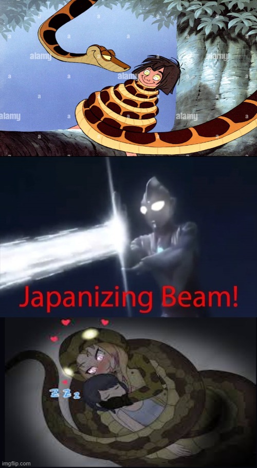 If you know this then anime forced Disney into slavery | image tagged in japanizing beam,anime,kemono friends,the jungle book,kaa,memes | made w/ Imgflip meme maker