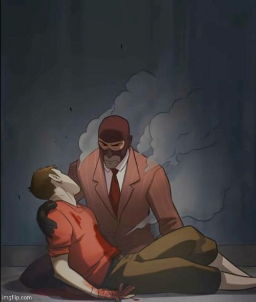 spy holding scout | image tagged in spy holding scout | made w/ Imgflip meme maker