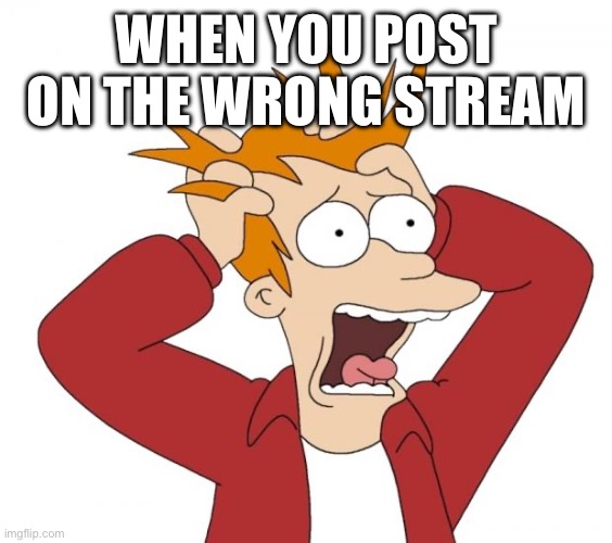 Panic | WHEN YOU POST ON THE WRONG STREAM | image tagged in panic | made w/ Imgflip meme maker