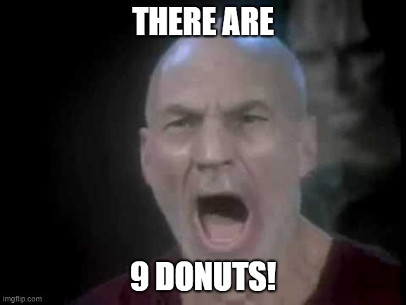 Picard Four Lights | THERE ARE 9 DONUTS! | image tagged in picard four lights | made w/ Imgflip meme maker