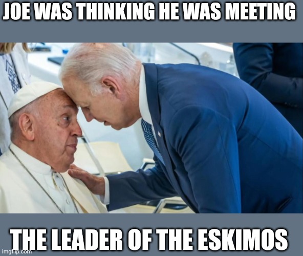 "Jesus Christ....back up dude" | JOE WAS THINKING HE WAS MEETING; THE LEADER OF THE ESKIMOS | image tagged in biden and the pope | made w/ Imgflip meme maker