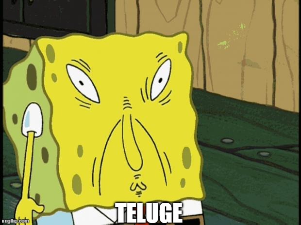 Teluge | TELUGE | image tagged in spongebob funny face,spongebob | made w/ Imgflip meme maker