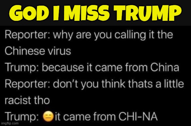 I miss Trump | GOD I MISS TRUMP | image tagged in trump,maga,make america great again,china virus,twitter,potus45 | made w/ Imgflip meme maker