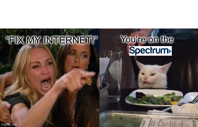 Anyone else? Anybody? | “FIX MY INTERNET!”; You’re on the | image tagged in memes,woman yelling at cat | made w/ Imgflip meme maker