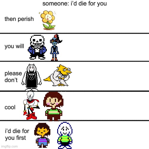 Flowey all alone at the top. | image tagged in alignment chart i'd die for you,alignment chart,undertale | made w/ Imgflip meme maker