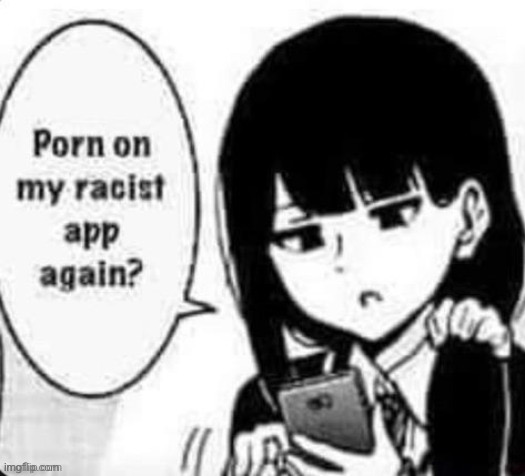 Porn on my racist app again? | image tagged in porn on my racist app again | made w/ Imgflip meme maker