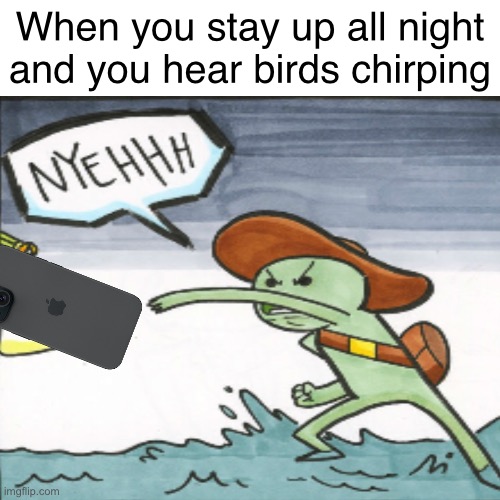 that’s that | When you stay up all night
and you hear birds chirping | image tagged in night | made w/ Imgflip meme maker