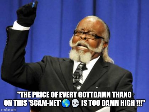 Too damn high 2024 | "THE PRICE OF EVERY GOTTDAMN THANG ON THIS 'SCAM-NET'🌎💀 IS TOO DAMN HIGH !!!" | image tagged in memes,too damn high | made w/ Imgflip meme maker