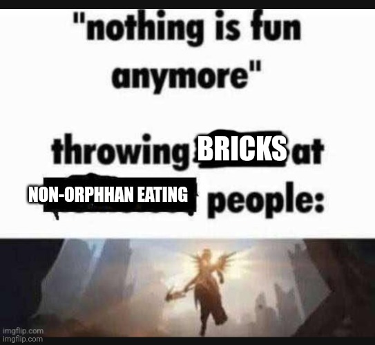 Nothing is fun anymore | BRICKS; NON-ORPHHAN EATING | image tagged in nothing is fun anymore | made w/ Imgflip meme maker