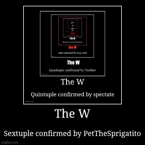 The W | Sextuple confirmed by PetTheSprigatito | image tagged in funny,demotivationals | made w/ Imgflip demotivational maker