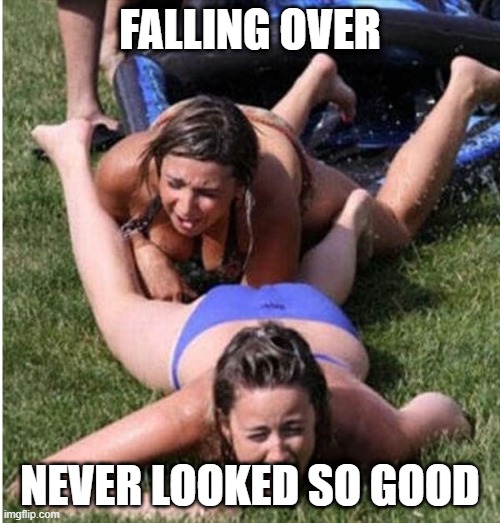 Oops, Fell | FALLING OVER; NEVER LOOKED SO GOOD | image tagged in adult humor | made w/ Imgflip meme maker