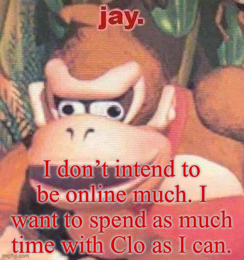 jay. announcement temp | I don’t intend to be online much. I want to spend as much time with Clo as I can. | image tagged in jay announcement temp | made w/ Imgflip meme maker