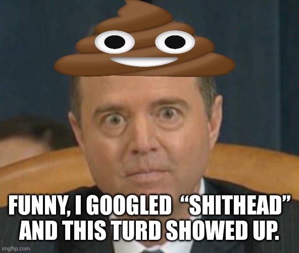 Crazy Adam Schiff | FUNNY, I GOOGLED  “SHITHEAD”
AND THIS TURD SHOWED UP. | image tagged in crazy adam schiff | made w/ Imgflip meme maker