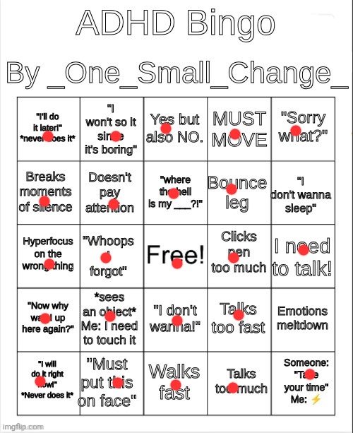 image tagged in adhd bingo | made w/ Imgflip meme maker