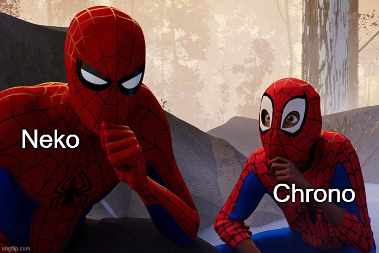 Learning from spiderman | Neko Chrono | image tagged in learning from spiderman | made w/ Imgflip meme maker